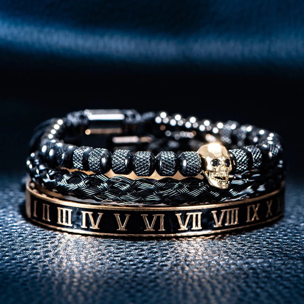 Kit Skull Roman 3 Pulseiras Masculinas Premiuns - Image 2